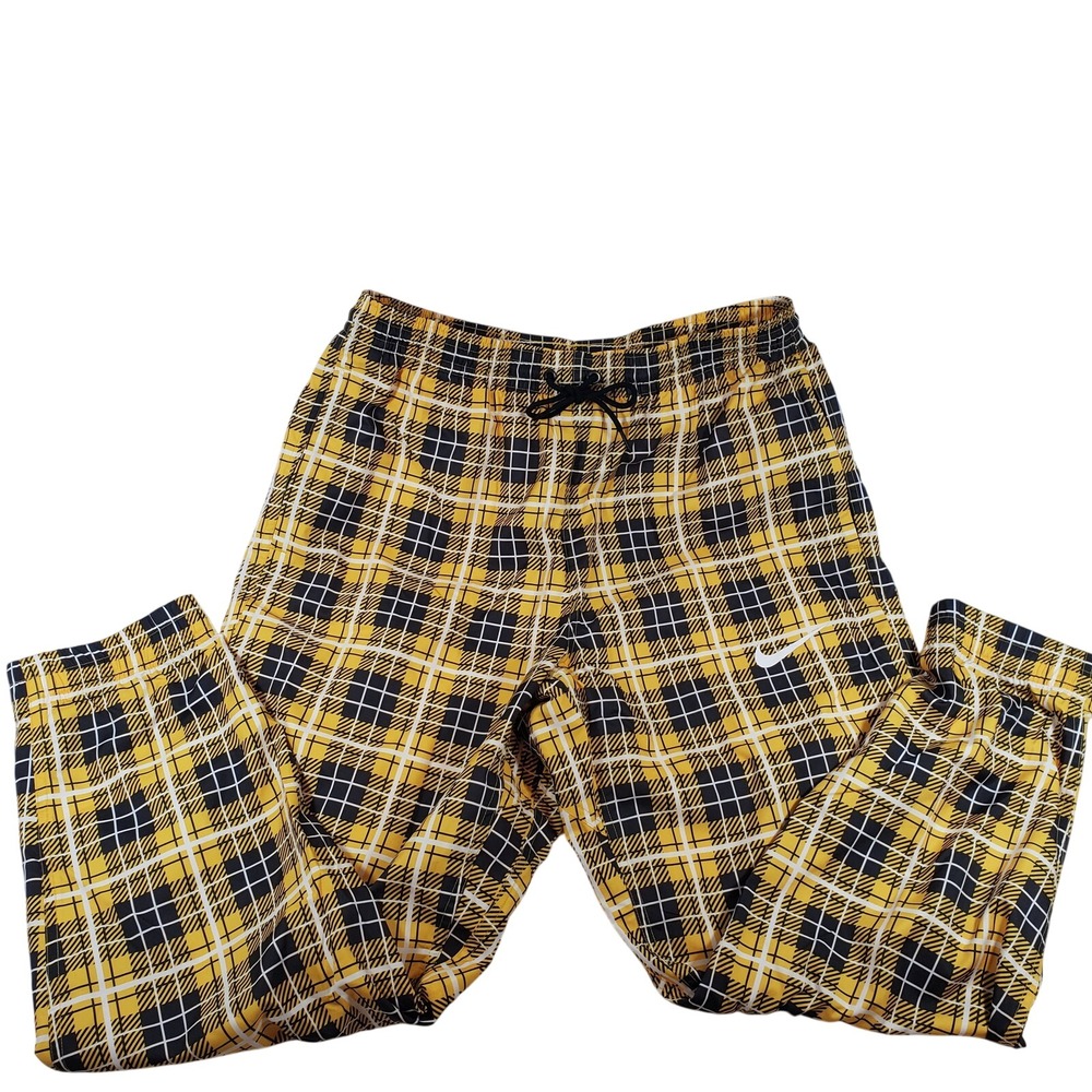 Nike Sportswear Heritage Mens Plaid Track Pants Yellow Black CK0530-728 Size L‎